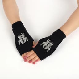 Fashion Rhinestone Rivet Crown Gothic Punk Adult Cool Fingerless Gloves Women Men Black Knitted Half Finger Winter Warm Mittens