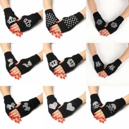 Fashion Rhinestone Rivet Crown Gothic Punk Adult Cool Fingerless Gloves Women Men Black Knitted Half Finger Winter Warm Mittens