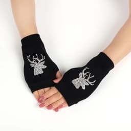 Fashion Rhinestone Rivet Crown Gothic Punk Adult Cool Fingerless Gloves Women Men Black Knitted Half Finger Winter Warm Mittens