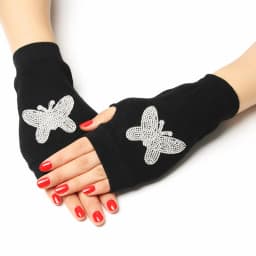 Fashion Rhinestone Rivet Crown Gothic Punk Adult Cool Fingerless Gloves Women Men Black Knitted Half Finger Winter Warm Mittens
