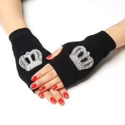 Fashion Rhinestone Rivet Crown Gothic Punk Adult Cool Fingerless Gloves Women Men Black Knitted Half Finger Winter Warm Mittens