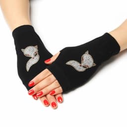 Fashion Rhinestone Rivet Crown Gothic Punk Adult Cool Fingerless Gloves Women Men Black Knitted Half Finger Winter Warm Mittens