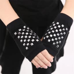 Fashion Rhinestone Rivet Crown Gothic Punk Adult Cool Fingerless Gloves Women Men Black Knitted Half Finger Winter Warm Mittens