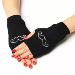 Fashion Rhinestone Rivet Crown Gothic Punk Adult Cool Fingerless Gloves Women Men Black Knitted Half Finger Winter Warm Mittens
