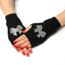 Fashion Rhinestone Rivet Crown Gothic Punk Adult Cool Fingerless Gloves Women Men Black Knitted Half Finger Winter Warm Mittens