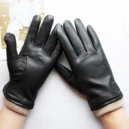 Deer Skin Gloves Men's Touch Screen Dark Brown Genuine Leather Retro Style Autumn and Winter Warm Motorcycle Riding Gloves