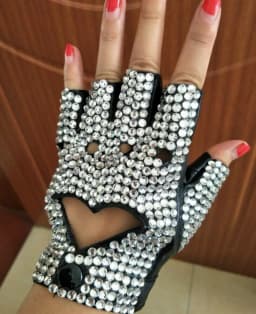 Women's fashion semi-finger faux PU  leather sexy fingerless heart cut out rhinestone gloves lady's hip-hop dance  gloves