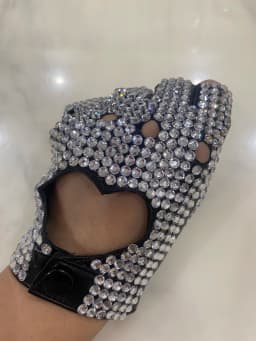 Women's fashion semi-finger faux PU  leather sexy fingerless heart cut out rhinestone gloves lady's hip-hop dance  gloves