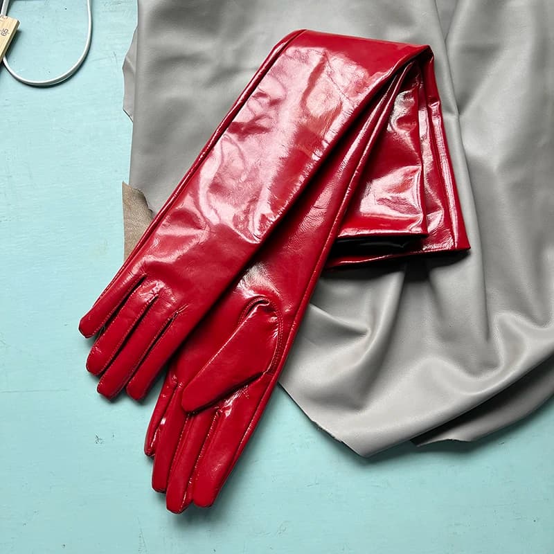 Genuine Patent Leather Gloves Women's Long Gloves Men's Sexy Ladies Shiny Party Evening Overlength Opera Shine Leather Customize