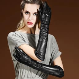 Sexy Black Punk Long PU Leather Gloves Woman's Winter Thin Full Finger Touch Screen Windproof Riding Driving Warm Mittens S33