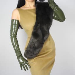 LATEX LONG GLOVES Shine Leather Faux Patent PU 28" 70cm Opera Olive Army Green LLDLLNT