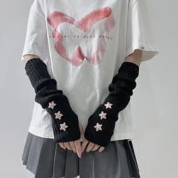 Fingerless Long Wrist Gloves Arm Warmers False Sleeves Knitted Gloves Finger Sleeves Cover Black White Half Finger Gloves