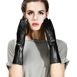 Winter Women PU Leather Pleated Pile Sleeve Touch Screen Gloves Sexy Silk Lining 50cm Long Full Finger Warm Driving Mitten K52