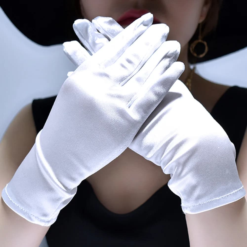New Women Dance Performance Prom Ball Gloves Stretchy Satin Evening Dress Etiquette Short Gloves 1Pair White Ladies Mittens