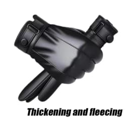 Autumn and Winter Black Gloves Men's One Pair PU Leather With Velvet Lining Gloves Waterproof for Motorcycle Riding