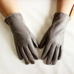 Summer Driving Thin Leather Sheepskin Gloves Women's Fashionable Silk Lining Perforated Motorcycle Riding Finger Gloves