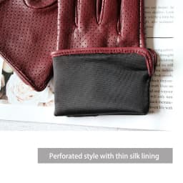 Summer Driving Thin Leather Sheepskin Gloves Women's Fashionable Silk Lining Perforated Motorcycle Riding Finger Gloves