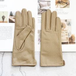 Summer Driving Thin Leather Sheepskin Gloves Women's Fashionable Silk Lining Perforated Motorcycle Riding Finger Gloves