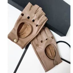 Women's Natural Sheepskin Leather Hollow Out Semi-finger Glove Female Party Dancing Driving Glove 1875