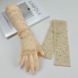 Sexy Silver Thread Flash Drill Half Finger Lace Gloves Summer Sunscreen Arm Sleeve Cosplay Nightclub Performance Long Mittens