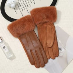 New Leather Fashionable Soft Gloves for Women Artificial Fur Cuffs Winter Warm Touch Screen Gloves Elegant Waterproof Gloves