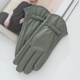 Fashion Women's Full Finger Plus Velvet Bow Leather Gloves Winter Outdoor Cycling Thick Warm Touch Screen Driving Mittens S185