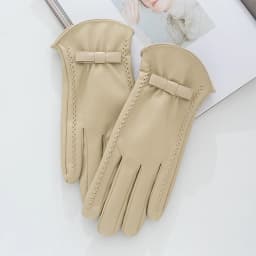 Fashion Women's Full Finger Plus Velvet Bow Leather Gloves Winter Outdoor Cycling Thick Warm Touch Screen Driving Mittens S185
