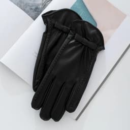 Fashion Women's Full Finger Plus Velvet Bow Leather Gloves Winter Outdoor Cycling Thick Warm Touch Screen Driving Mittens S185