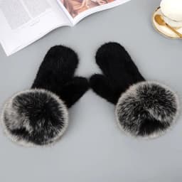 Luxury Women Natural Mink Fur Mittens Fox Fur Trimming Real Mink Fur Gloves Ladies Fur Elastic Hand Made Drop Shipping