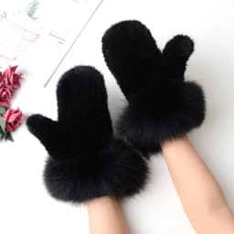 Luxury Women Natural Mink Fur Mittens Fox Fur Trimming Real Mink Fur Gloves Ladies Fur Elastic Hand Made Drop Shipping