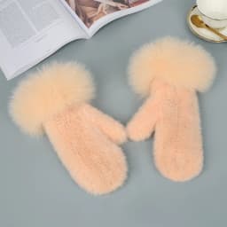 Luxury Women Natural Mink Fur Mittens Fox Fur Trimming Real Mink Fur Gloves Ladies Fur Elastic Hand Made Drop Shipping