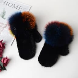 Luxury Women Natural Mink Fur Mittens Fox Fur Trimming Real Mink Fur Gloves Ladies Fur Elastic Hand Made Drop Shipping