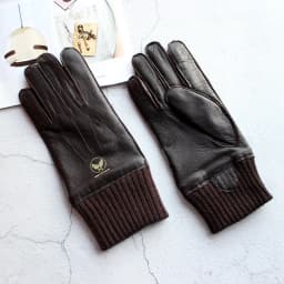Men's Deer Skin Gloves Touch Screen Leather Thickened Winter Warm Ribbed Sleeves Aviation Motorcycle Riding Gloves