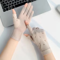 Women Summer Cotton Sunscreen Anti-UV Touch Screen Thin Cycling Drive Breathable Non-Slip High Elasticity Gloves Leak Two Finger