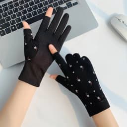 Women Summer Cotton Sunscreen Anti-UV Touch Screen Thin Cycling Drive Breathable Non-Slip High Elasticity Gloves Leak Two Finger
