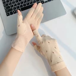 Women Summer Cotton Sunscreen Anti-UV Touch Screen Thin Cycling Drive Breathable Non-Slip High Elasticity Gloves Leak Two Finger