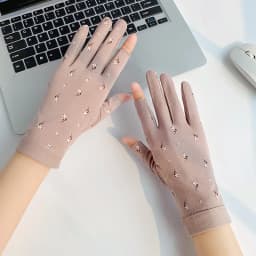 Women Summer Cotton Sunscreen Anti-UV Touch Screen Thin Cycling Drive Breathable Non-Slip High Elasticity Gloves Leak Two Finger