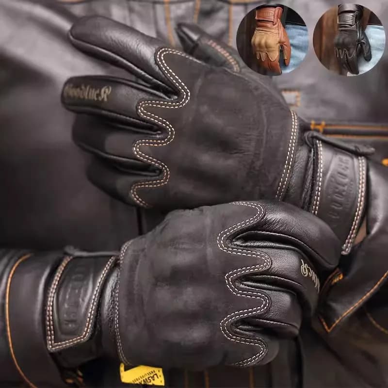 Women Men's 100% Natural Caw Leather Touchscreen Glove Male Fashion Genuine Leather Vintage Black Motorcycle Driving Glove R1018