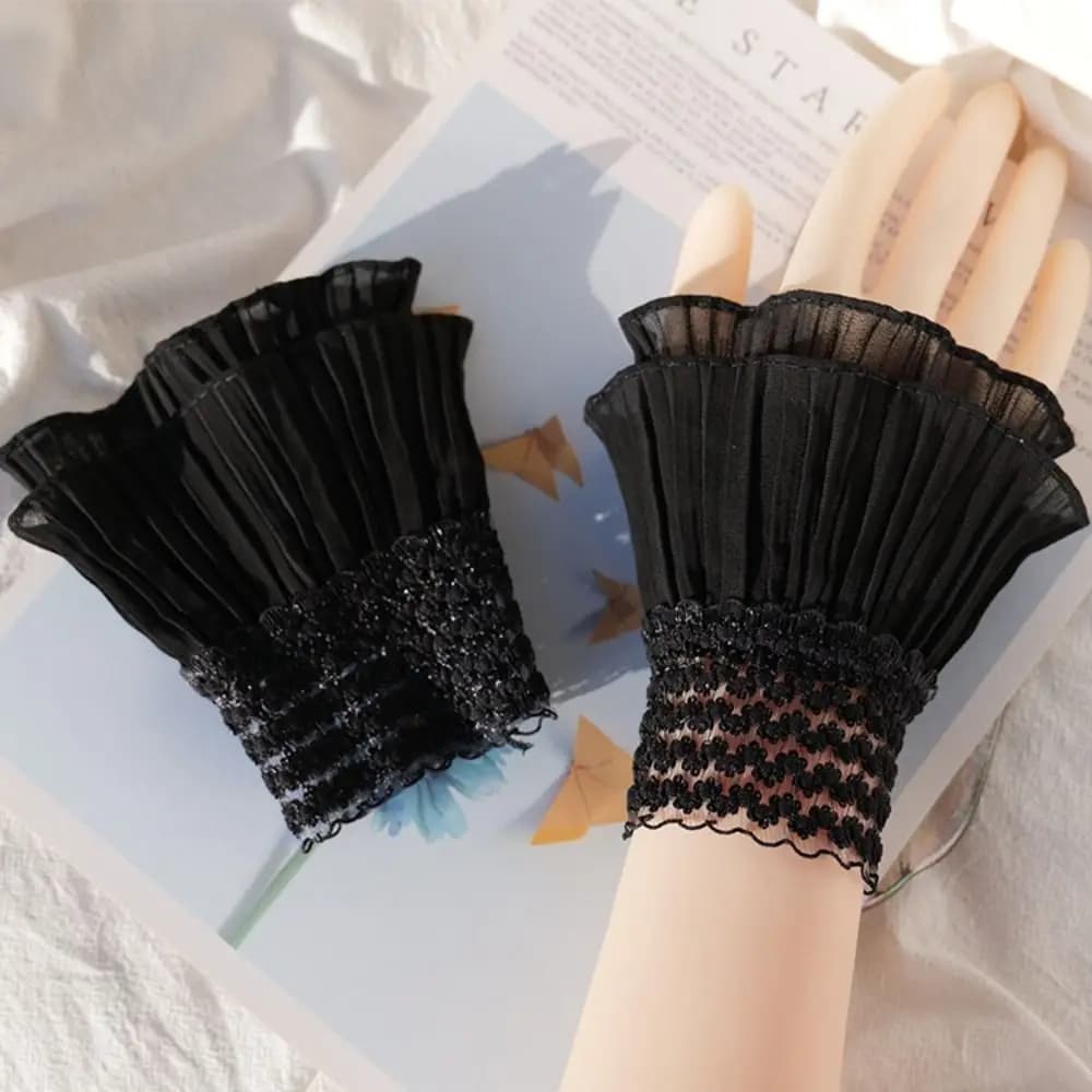 1Pair Detachable Lace Sleeve Cuffs Ruffles Elbow Fake Sleeve Sun Protection Gloves Spring Autumn Arm Cover Sweater Decorative