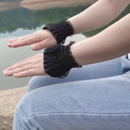 Lolita Hand Sleeve Wrist Ornament Cuffs Ruffled Floral Black Lace Elastic Elegant Women Girls Wrist Short White Faerie Gloves