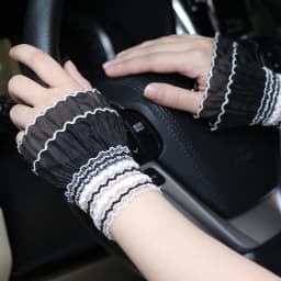 Lolita Hand Sleeve Wrist Ornament Cuffs Ruffled Floral Black Lace Elastic Elegant Women Girls Wrist Short White Faerie Gloves