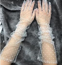 Fashion Dot Lace Long Gloves Female Elegant Stretch Tulle Mesh Semi Sheer Women Full Finger Mittens Bride Wedding Black Golves