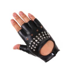 Man Street Dance Fashion Rivet Stage Performance Sexy Half Finger Leather Gloves Nightclub Punk Hip Hop Male Hollow Personality