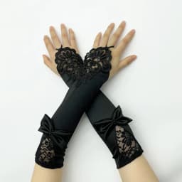 Women Satin Bow Sexy Lace Soft Embroidery Etiquette Fingerless Gloves Hook Finger Retro Style Evening Dress Accessories