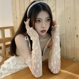 Women Sun Protection Sleeves Fashion Driving Summer Thin Lace Mesh Breathable Arm Sleeve Long Fingerless Half finger Gloves