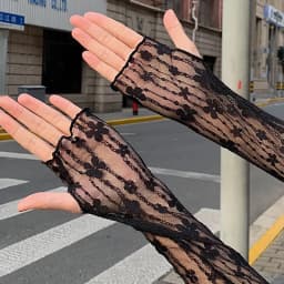 Women Sun Protection Sleeves Fashion Driving Summer Thin Lace Mesh Breathable Arm Sleeve Long Fingerless Half finger Gloves