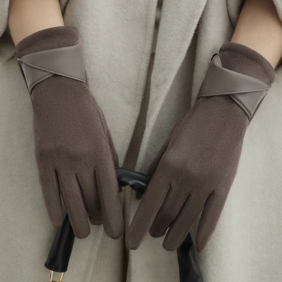 Korean version of warm gloves for women's winter fashion, simple temperament, and velvet anti cold touch screen riding windproof