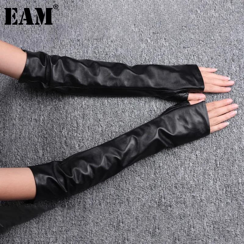 [EAM] Women Black Long Elegant Gloves New Pu Leather Personality   Fashion Tide All-match Spring Autumn 2026 1DH1981