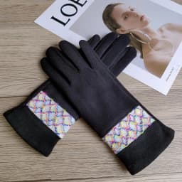 Female Suede Leather Chain Rhinestones Velvet Thick Touch Screen Driving Gloves Winter Outdoor Riding Full Finger Warm Mittens