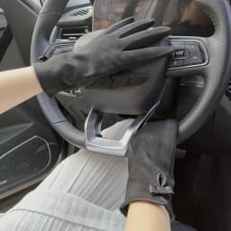 Female Suede Leather Chain Rhinestones Velvet Thick Touch Screen Driving Gloves Winter Outdoor Riding Full Finger Warm Mittens